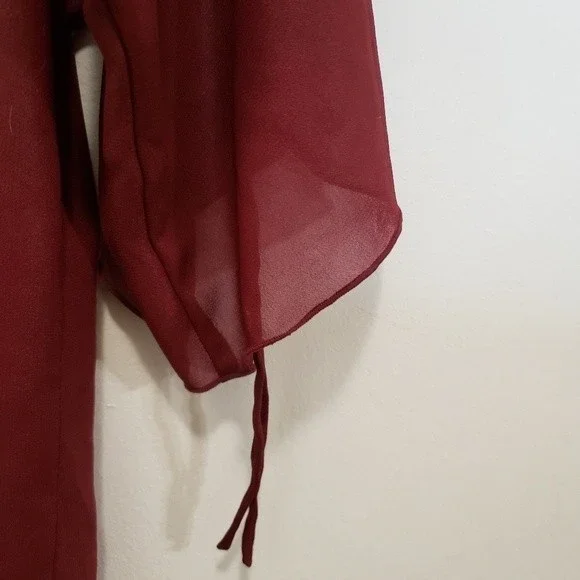 Sheer, blouse, quarter sleeve, garnet - Picture 5 of 10